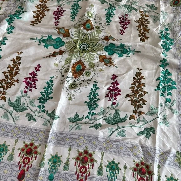 Johnny Was Tassel Scarf Color Green White - Picture 4 of 4